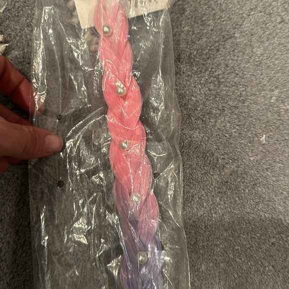 H&M GIRLS HAIR TIE BRAID ACCENT BOW W/ PEARL BEADS AND OMBRÉ PINK TO TEAL COLOR. - Picture 4 of 5